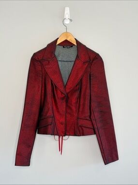 Betsey Johnson Black Label Made in USA Red Shimmer Blazer Coset Back Whimsigoth